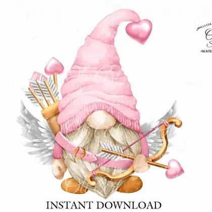 Valentine's Day, super Pink cupid, Gnome PNG clipart, love clipart