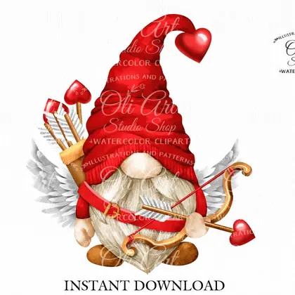 Valentine's Day, super Pink cupid, Gnome PNG clipart, love clipart
