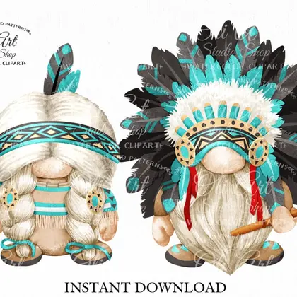 Tribal gnomes clipart, native american headdress
