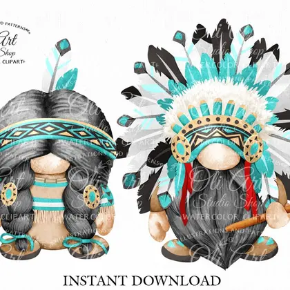 Tribal gnomes clipart, native american headdress