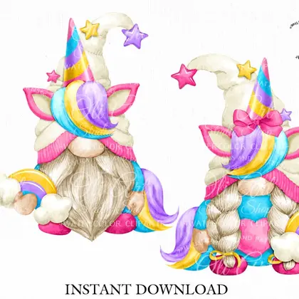 Unicorn Gnome digital clipart png, сute characters