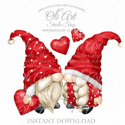 Watercolor Valentine's Gnomes PNG clipart, love clipart