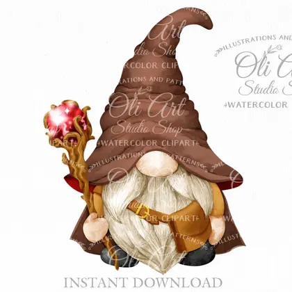 Wizard gnome, clip art png, сute characters, hand drawn graphics