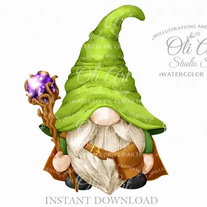 Wizard gnome, clip art png, сute characters, hand drawn graphics