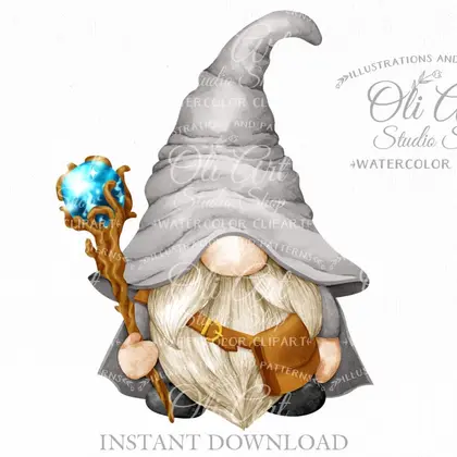 Wizard gnome, clip art png, сute characters, hand drawn graphics