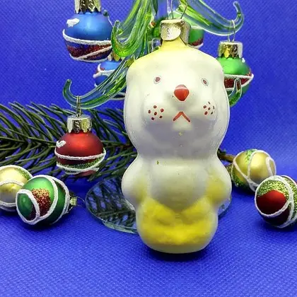 Soviet Vintage Christmas Toy Lion. Russian Glass Antique Toy