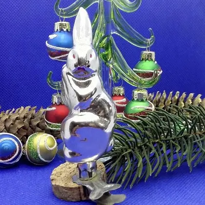 Vintage Christmas glass Toy Bunny Hare Rabbit. Antique Glass Toy