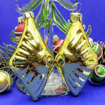 Vintage Glass Christmas Toy Gold fish. Soviet Vintage Xmas Decor