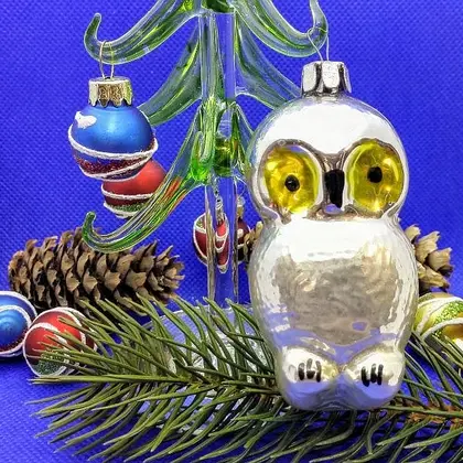 Soviet Vintage Christmas glass Toy Owl.Russian Christmas tree toy