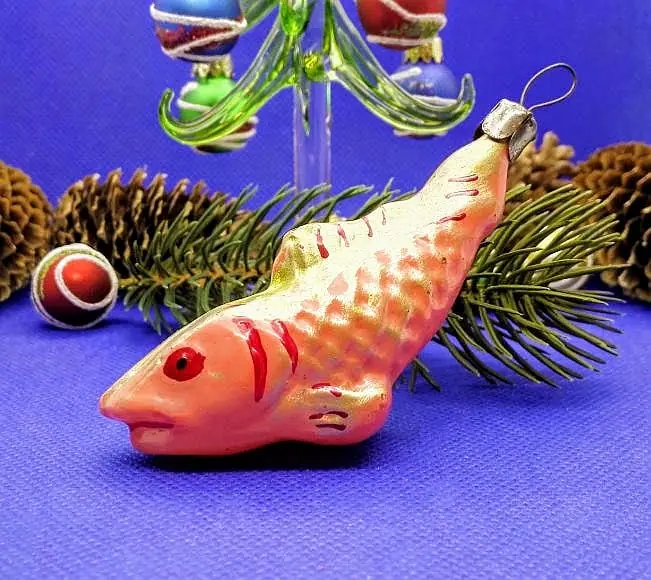 Antique Glass Christmas Toy Gold fish. Soviet Vintage Xmas Decor 1 Antique Glass Christmas Toy Gold fish. Soviet Vintage Xmas Decor