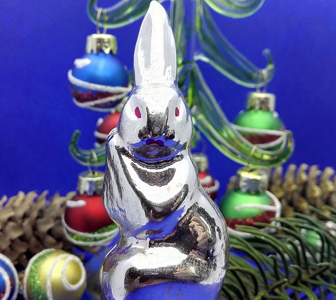 Vintage Christmas glass Toy Bunny Hare Rabbit. Antique Glass Toy 2 Vintage Christmas glass Toy Bunny Hare Rabbit. Antique Glass Toy - Image 2