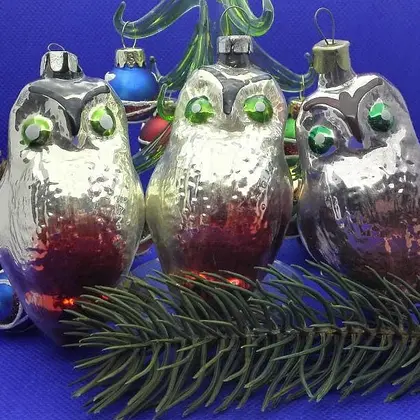 Soviet Vintage Christmas Toy Big Owl. Russian Christmas glass Toy