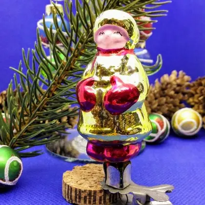 Soviet Antique Christmas Toy Boy in mittens. Christmas glass Toy