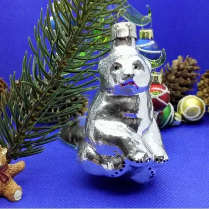 Soviet Vintage Christmas Glass toy Bear. Xmas tree toy USSR