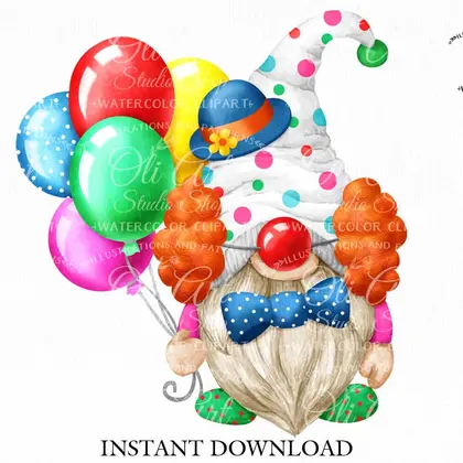 Clown gnome Digital clipart png, сute characters