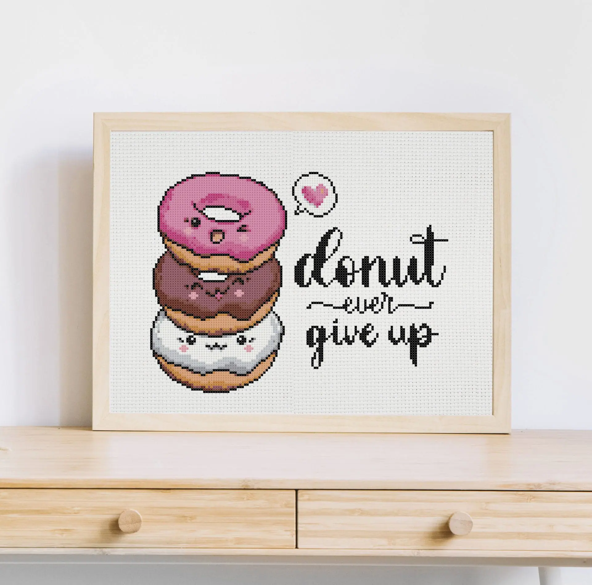 Donut cross stitch pattern PDF. Motivation cross stitch 1 funny donut cross stitch pattern in a frame
