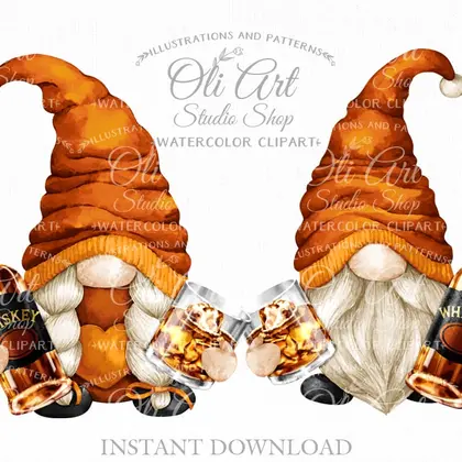 Gnomes & whiskey, drinking gnomes, digital clipart png,сute characters