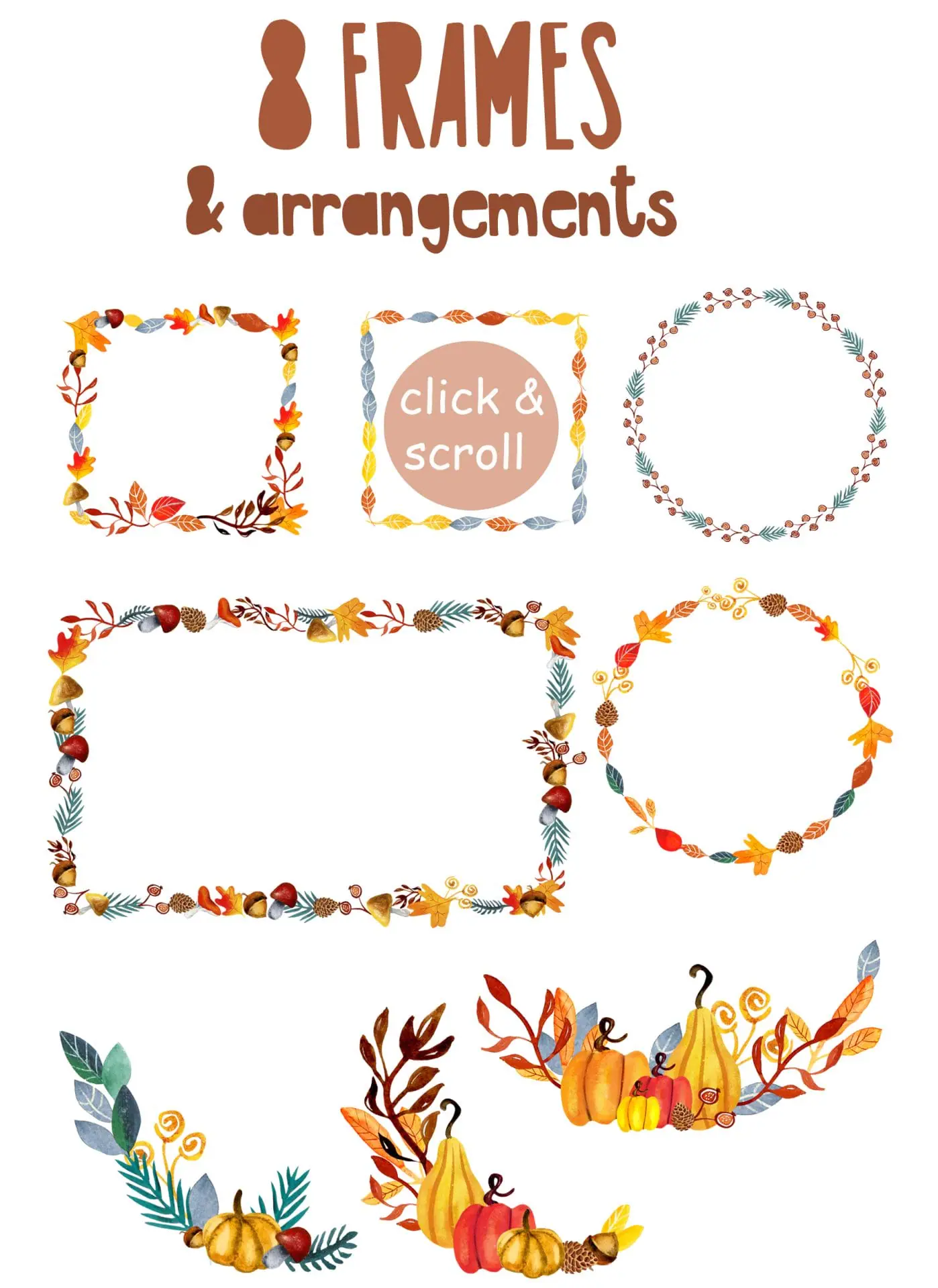 Watercolor autumn animals friendship story, fox and rabbit art 5 halloween-thanksgiving-frames