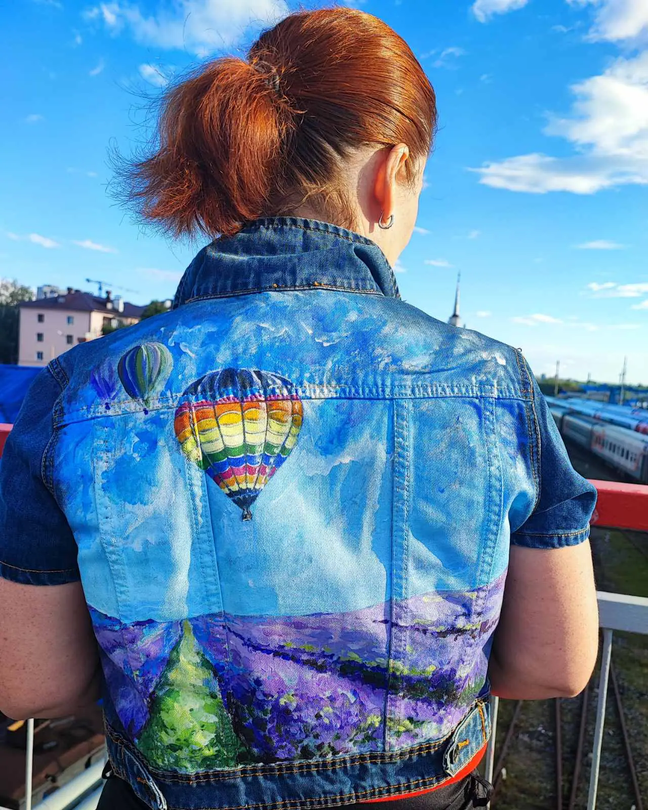 Custom hand painted denim jacket, vest, pet portrait, nature 1 provance-hand-painted-denim