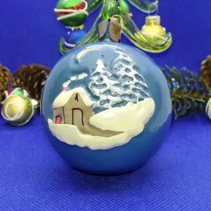 Soviet Antique Christmas Glass Ball. Vintage Xmas Glass Ornaments