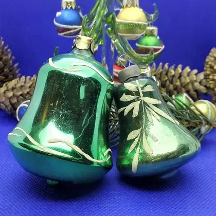Soviet Vintage Glass Christmas tree toy Bells. Antique Xmas toy