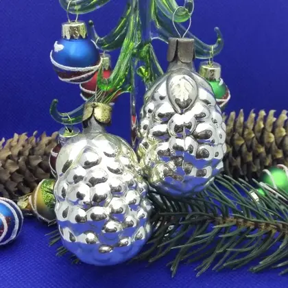 Soviet Vintage Christmas tree toys Pine Cones. Glass Xmas toys