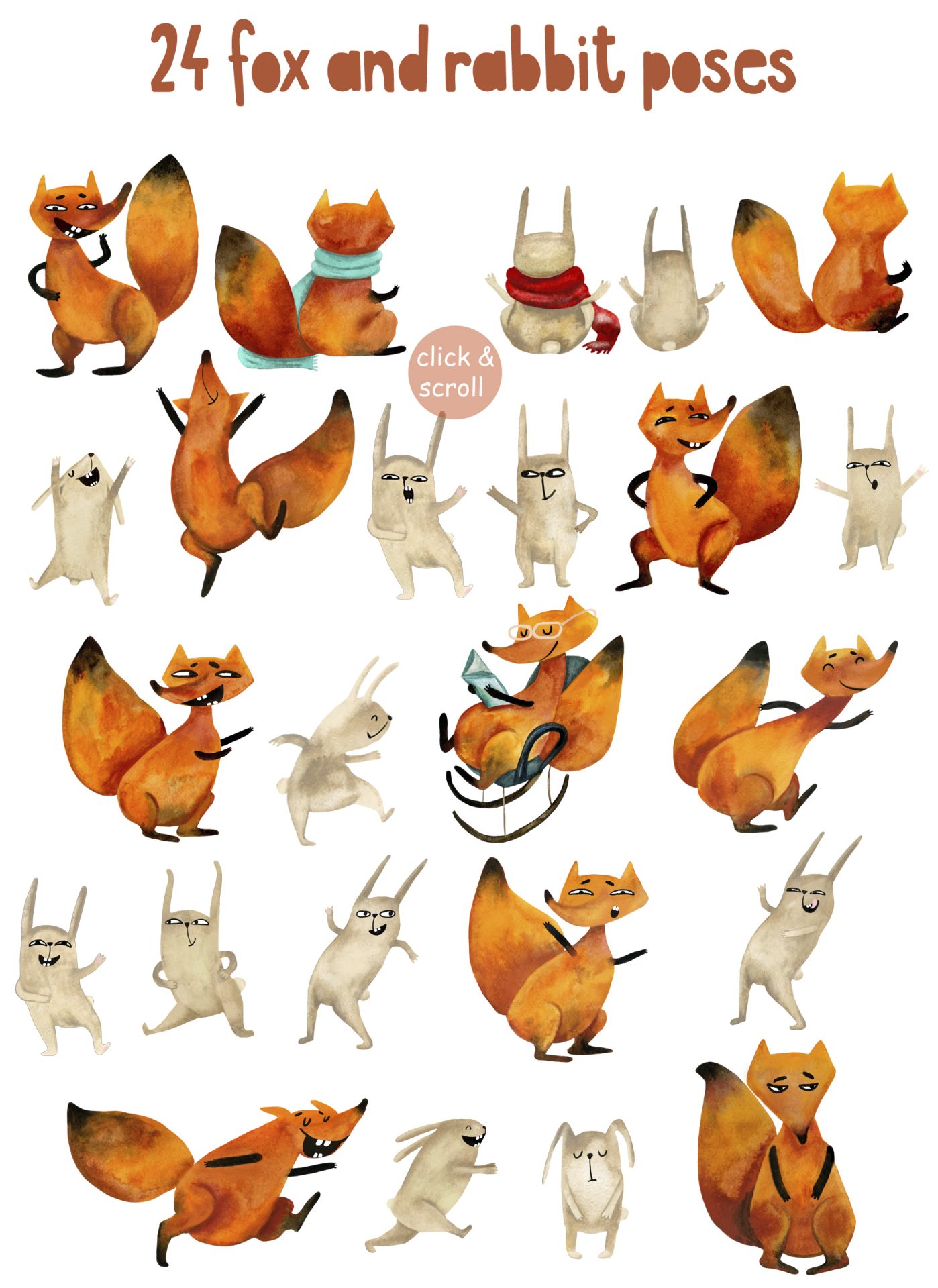 Watercolor autumn animals friendship story, fox and rabbit art 11 thanksgiving-watercolor-set