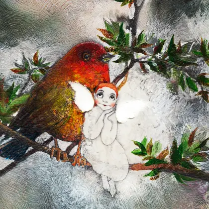 orange bird painting