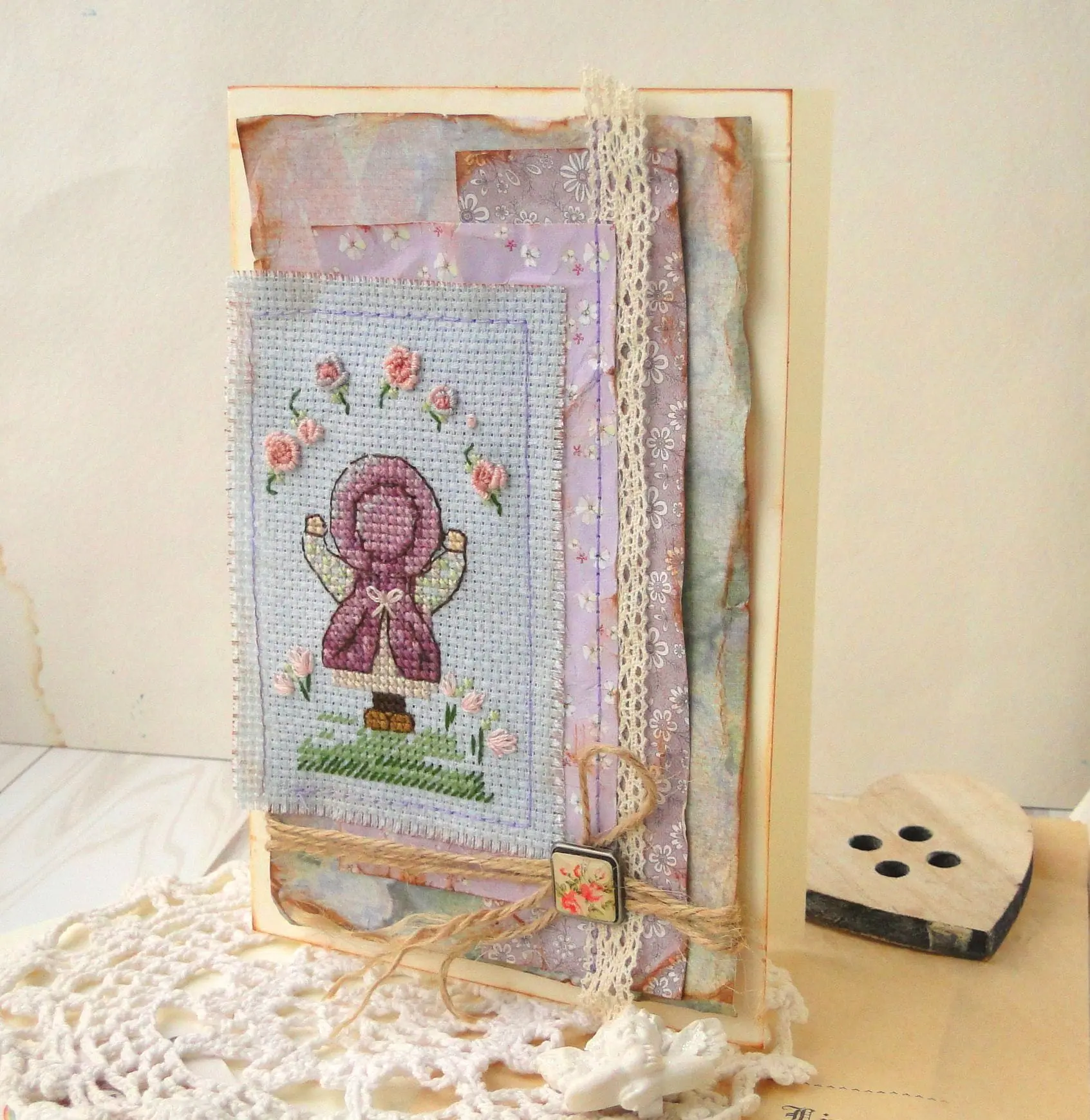 Romantic Embroidery and Cross stitch Greeting Card Flower Delight PDF instruction 3 Romantic Embroidery and Cross stitch Greeting Card Flower Delight PDF instruction - Image 3