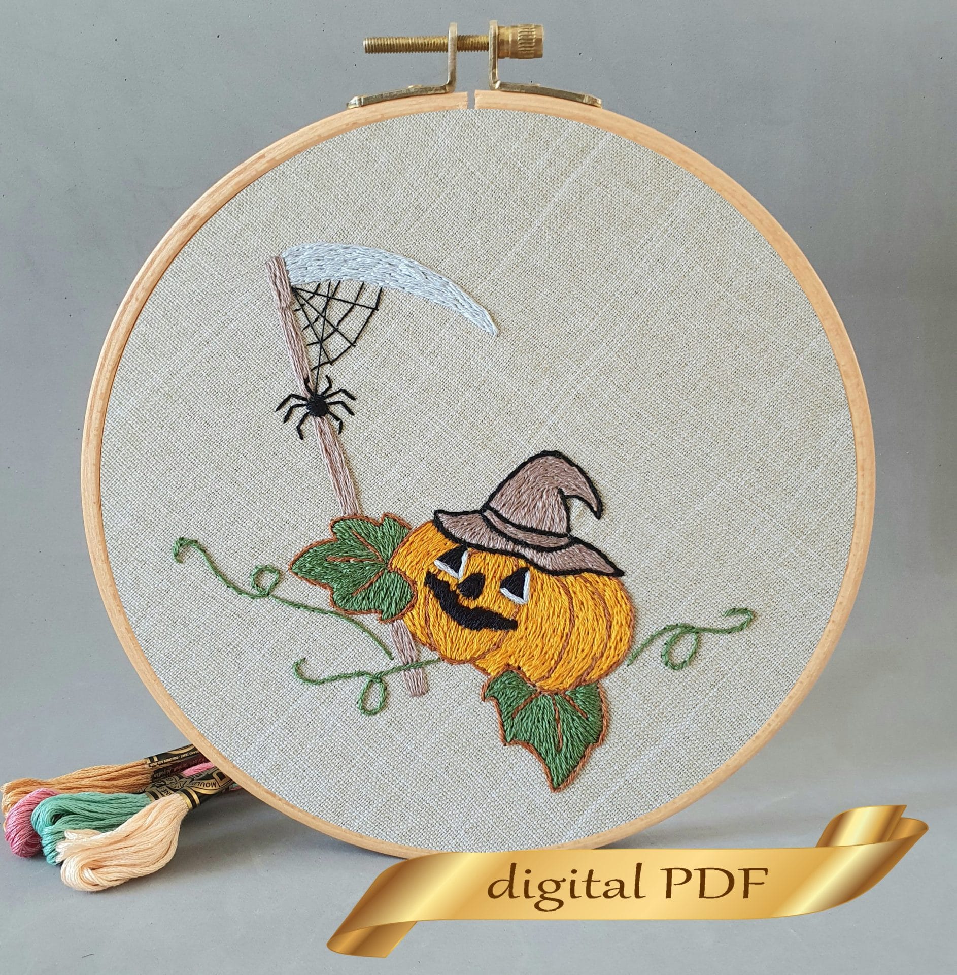Halloween pumpkin digital pattern nand embroidery DIY 1 Halloween pumpkin