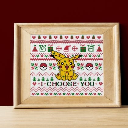Christmas Pickachu cross stitch pattern