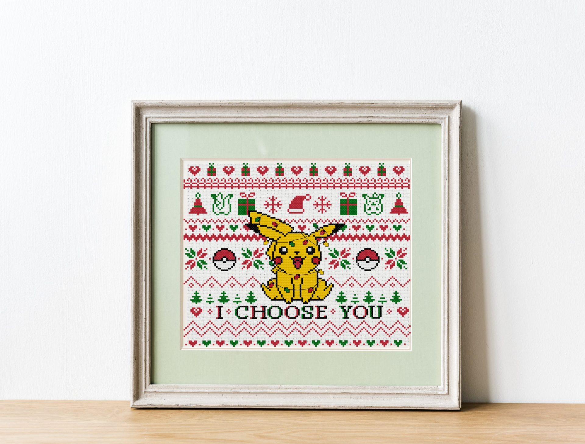 Christmas Pickachu cross stitch pattern PDF. 2 Christmas Pickachu cross stitch pattern
