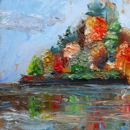 Autumn landscape 5*7" impasto mini oil art by Yalozik