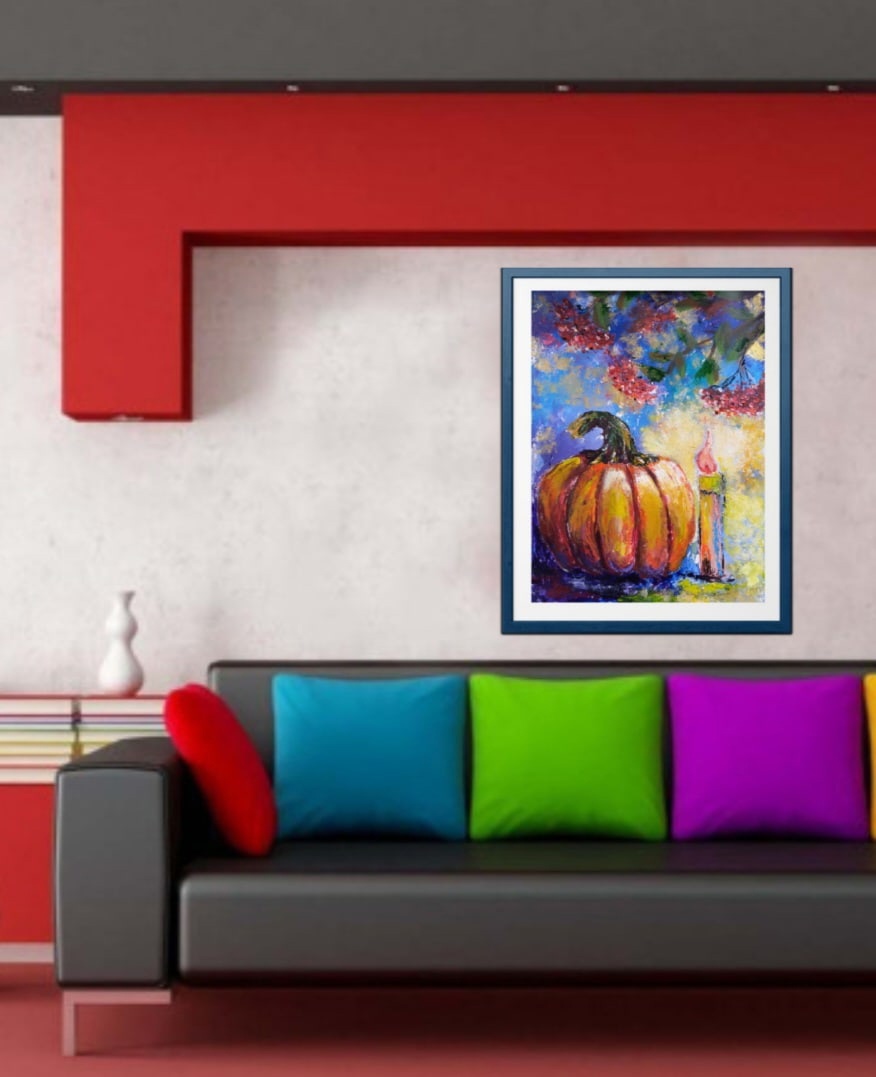 Halloween Pumpkin Painting 12*16" Autumn Rowan by Yalozik 4 Halloween Pumpkin Painting 12*16" Autumn Rowan by Yalozik - Image 4