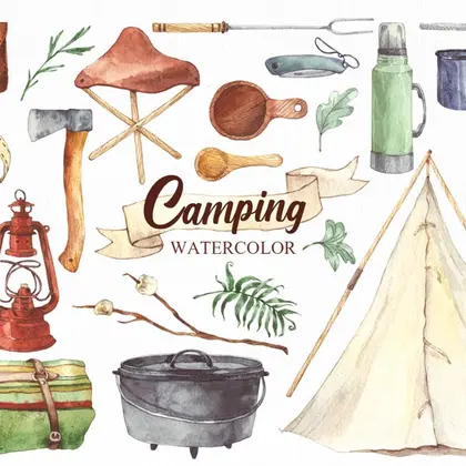 Watercolor clipart Travel clipart , watercolor camping clipart
