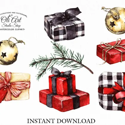 Christmas Gifts digital clipart, Holiday Gifts, Winter Clipart