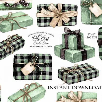 Christmas digital clipart Holiday Gifts Winter Clipart green