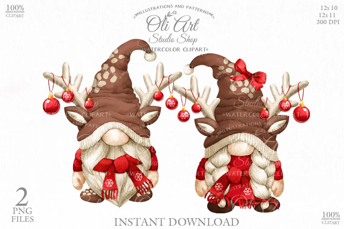 Christmas Reindeer gnome digital clip art PNG 1 Christmas Reindeer gnome digital clip art PNG