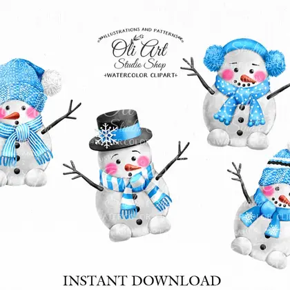 Snowmans digital clipart png, Cute characters