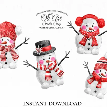 Christmas snowman, Digital clipart png, Hand Drawn graphics