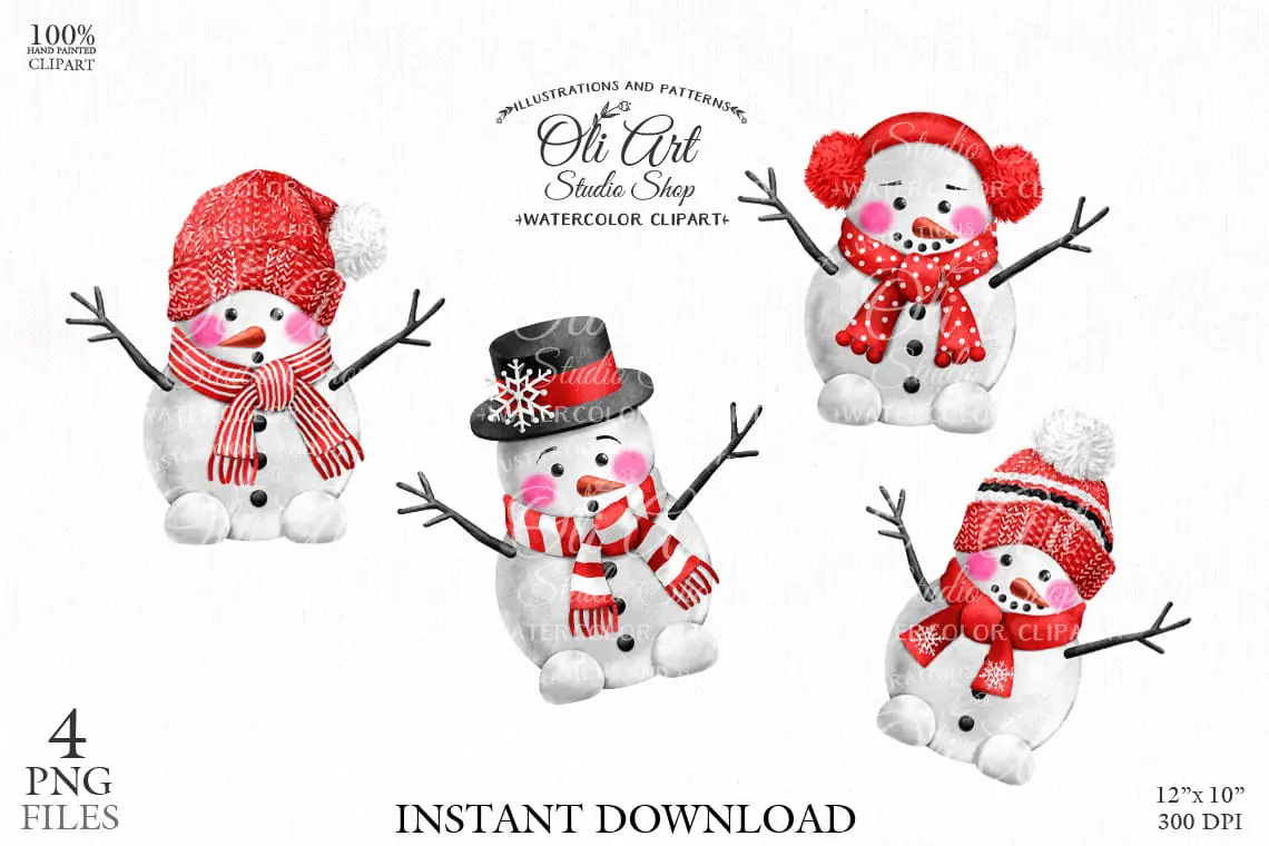 Christmas snowman, Digital clipart png, Hand Drawn graphics 1 Christmas snowman, Digital clipart png, Hand Drawn graphics