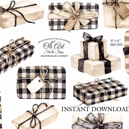 Christmas Gifts digital clipart Holiday Gifts Winter Cliparts brown