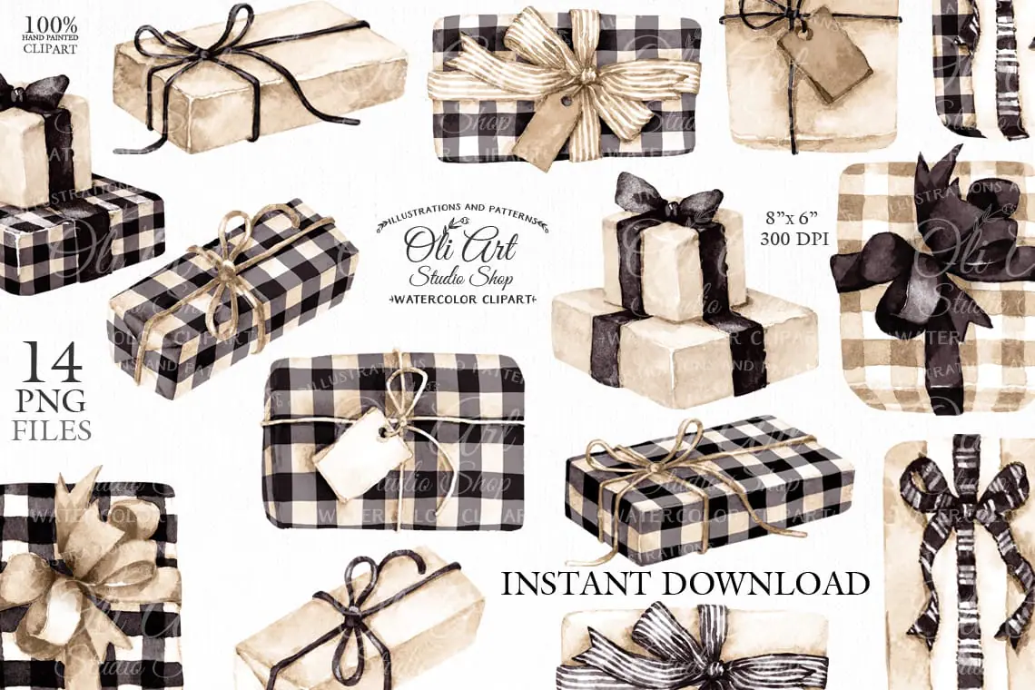 Christmas Gifts digital clipart Holiday Gifts Winter Cliparts brown 1 Christmas Gifts digital clipart Holiday Gifts Winter Cliparts brown