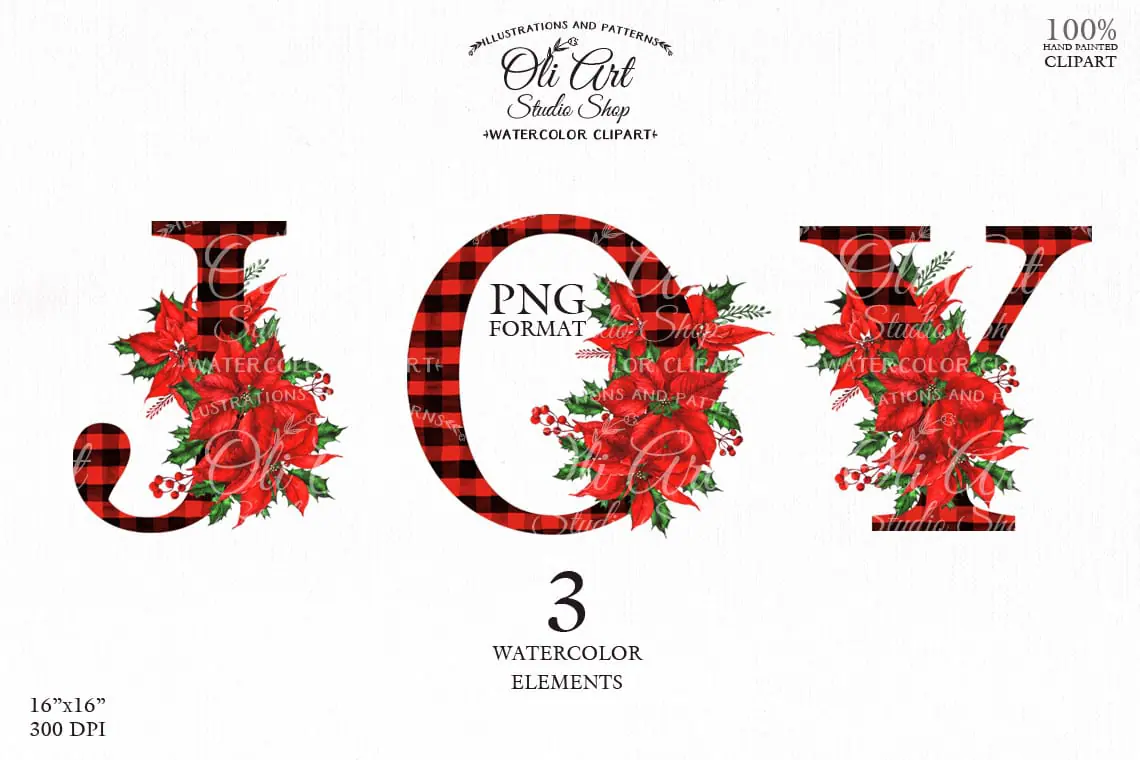 Сhristmas clipart. Happy holidays winter watercolor, JOY PNG. 2 Сhristmas clipart. Happy holidays winter watercolor, JOY PNG. - Image 2