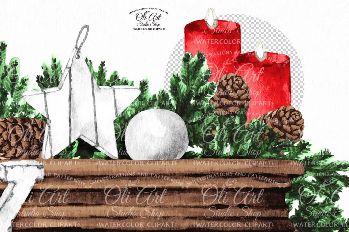 Сhristmas digital clipart. Christmas fireplace. Joy. Hand Painted 2 Сhristmas digital clipart. Christmas fireplace. Joy. Hand Painted - Image 2