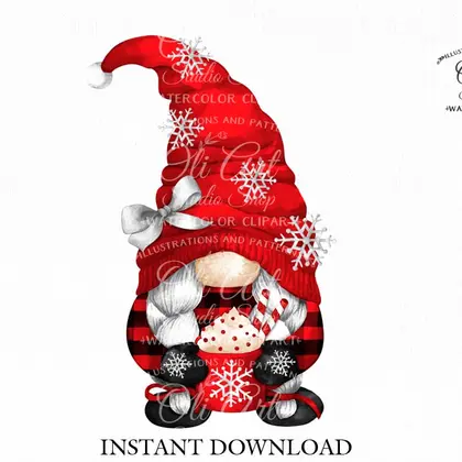 Christmas gnome & hot cocoa clipart PNG
