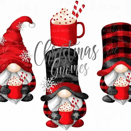 Christmas gnomes & hot cocoa clipart PNG