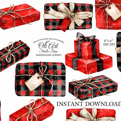 Christmas Gifts digital clipart, Holiday Gifts, Winter Clipart red