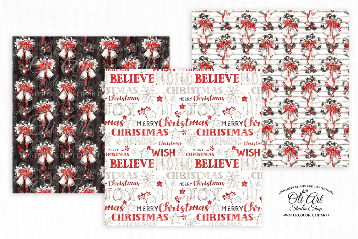 Christmas digital paper pack. Watercolor white poinsettia 3 Christmas digital paper pack. Watercolor white poinsettia - Image 3