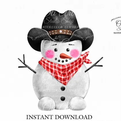 Cowboy snowman digital clipart png, Cute characters